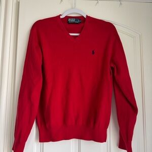 Ralph Lauren Men's V-Neck Sweater in Bold Red